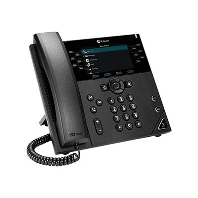 Black phone on its stand representing VoIP phone system, office telephone system, and PBX phone service for seamless business communication