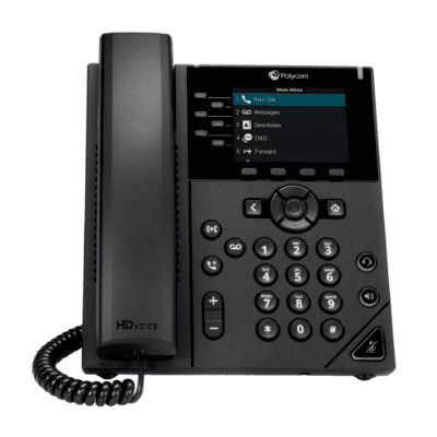 Business phone with buttons on the front, ideal for VoIP services and office communication, designed for professional use.