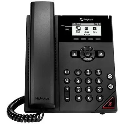 Black business phone with side buttons, ideal for VoIP services and professional communication needs in office settings.