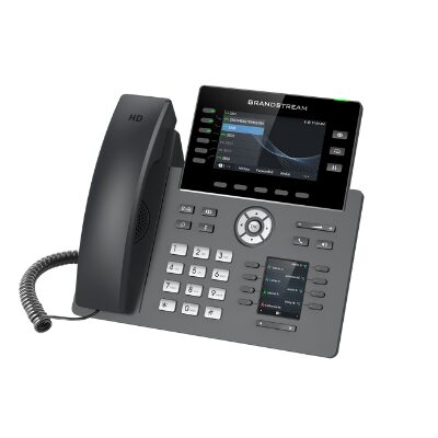 Black and white phone on table, highlighting best IVR services, office PBX telephone service, and business PBX phone system