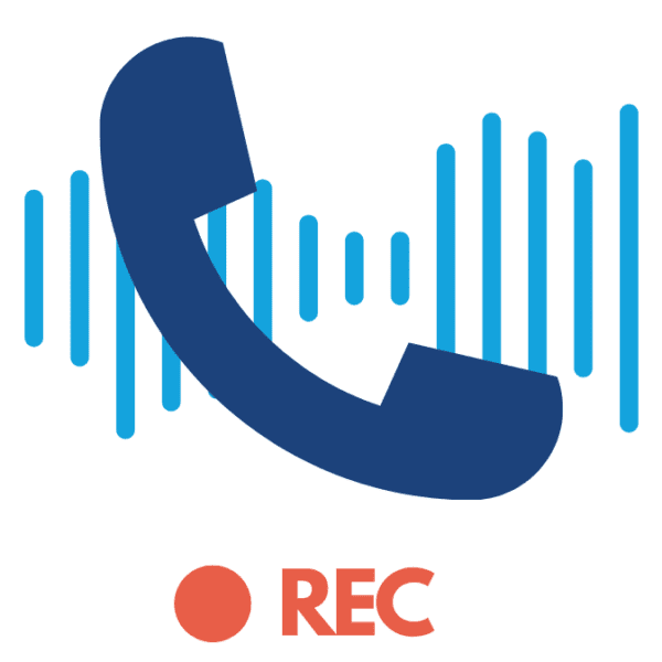 A stylized graphic of a phone handset with sound waves and a red "REC" indicating recording.