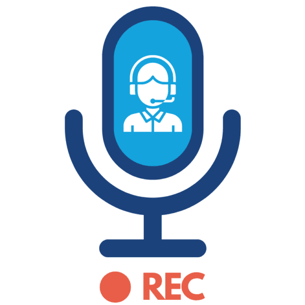 Icon of a microphone with a figure wearing headphones inside and a "REC" indicator below.