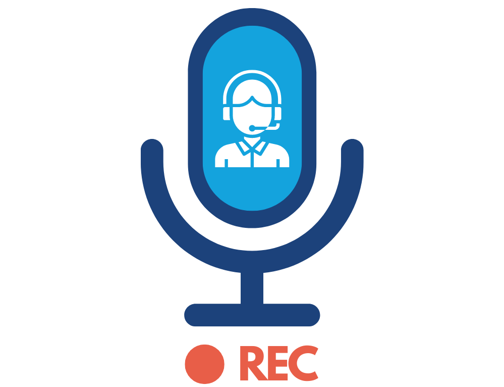 Icon of a microphone with a figure wearing headphones inside and a "REC" indicator below.